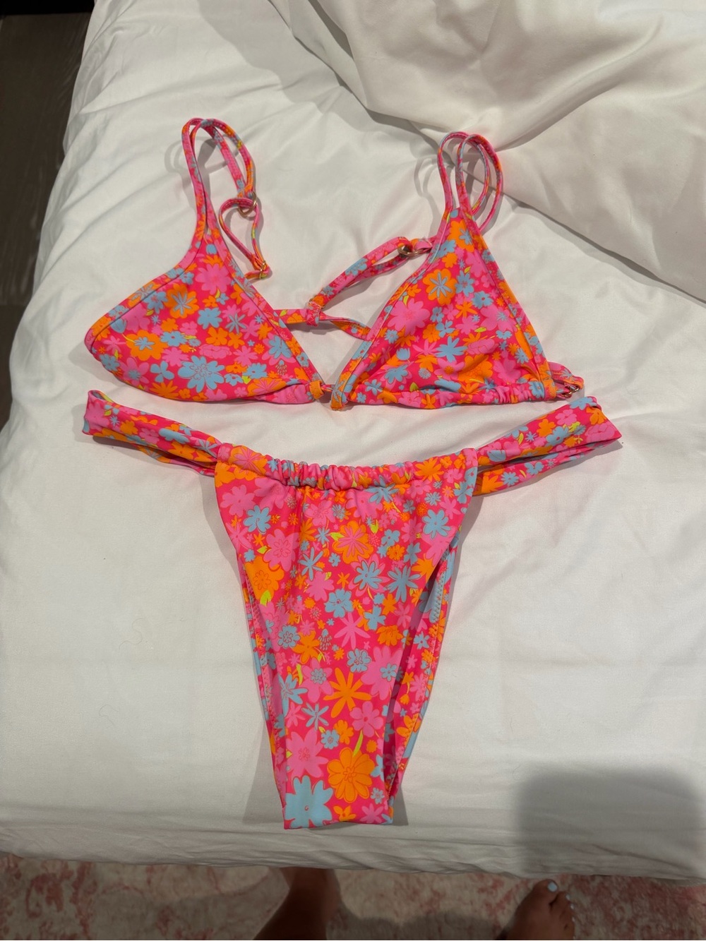 Kulani Kinis Pink Floral Kids Bikini with Orange & Blue Flowers